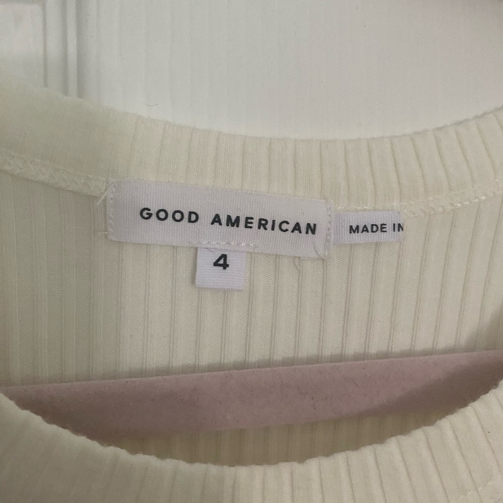 Ivory Good American crop tank.